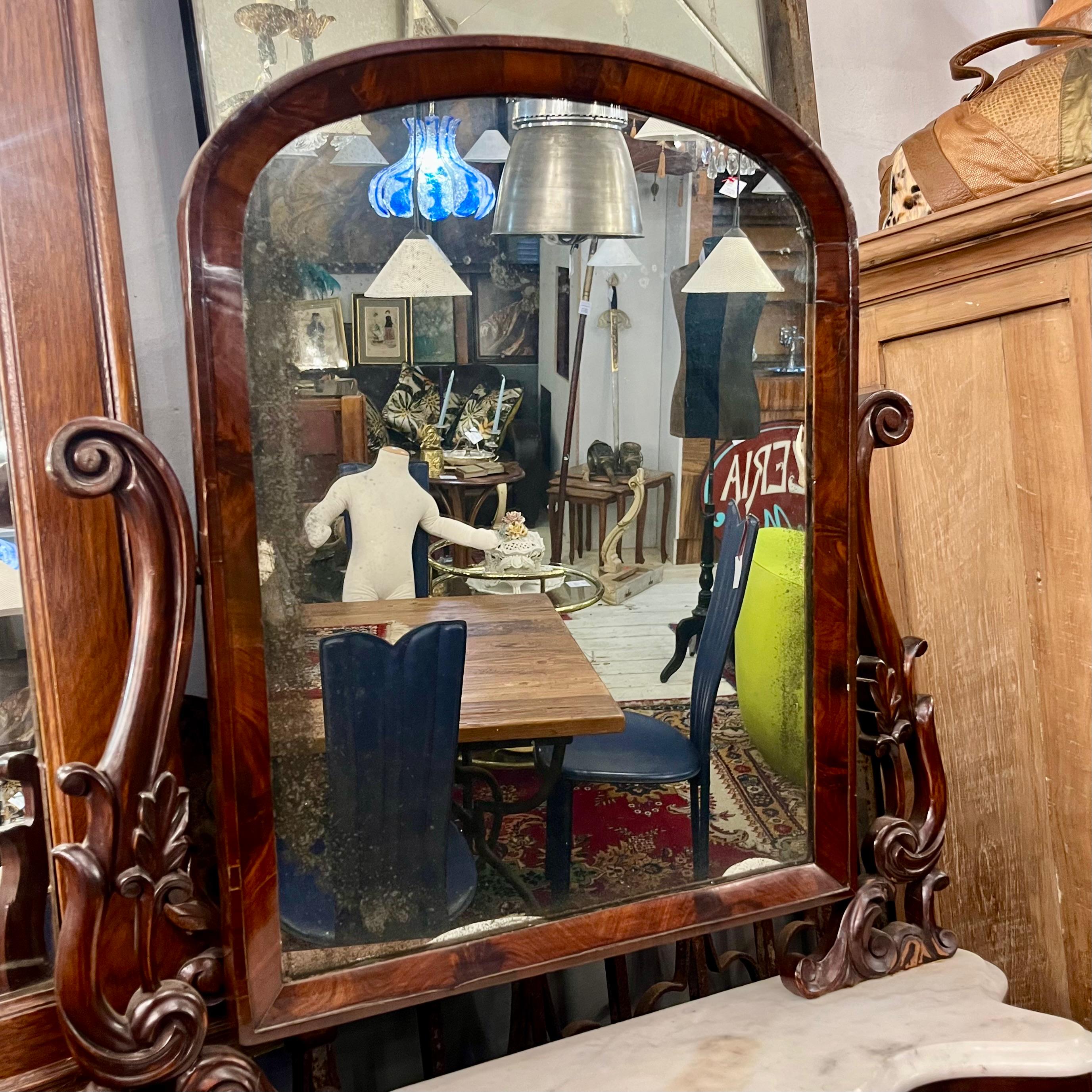 Antique Flame Mahogany Table Mirror