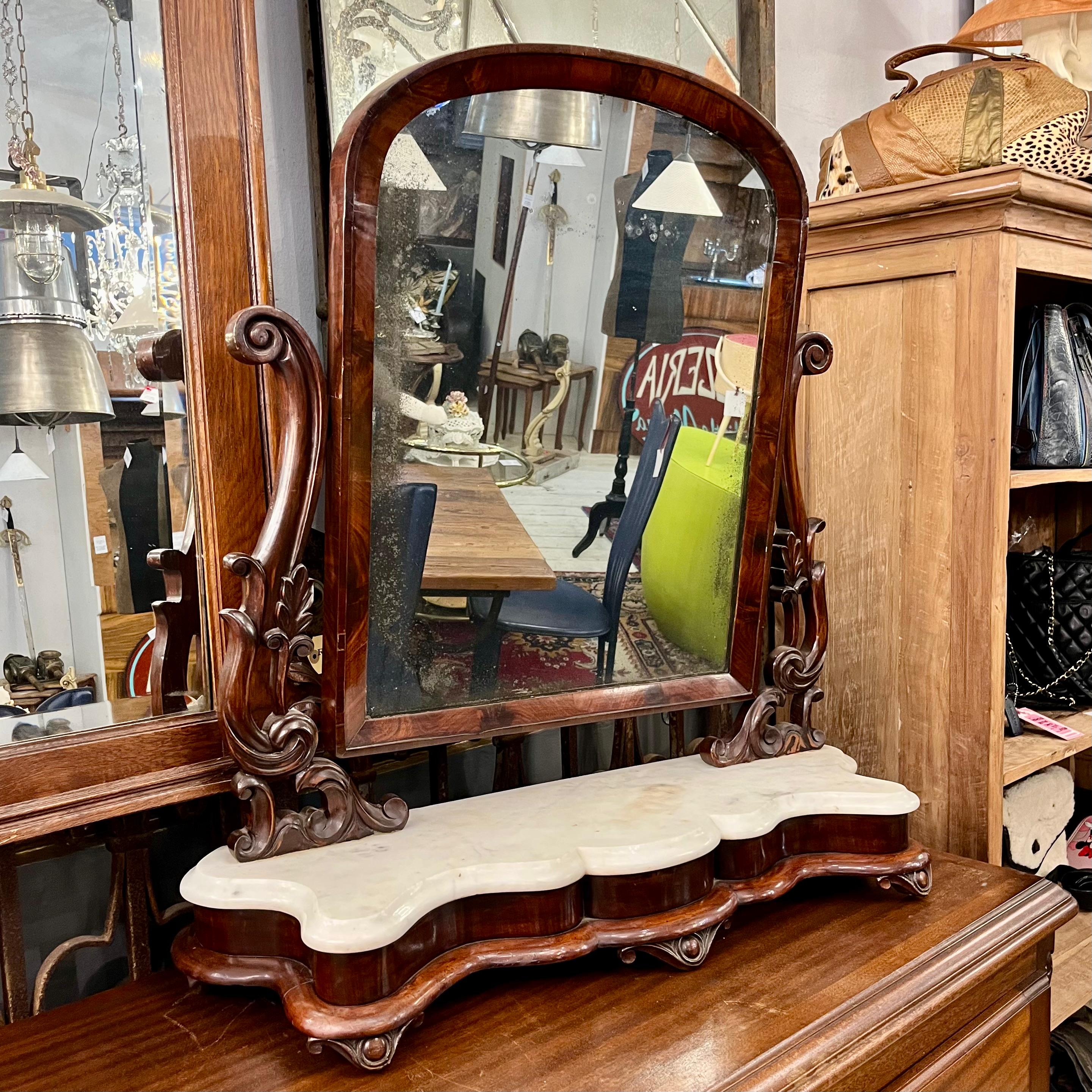 Antique Flame Mahogany Table Mirror