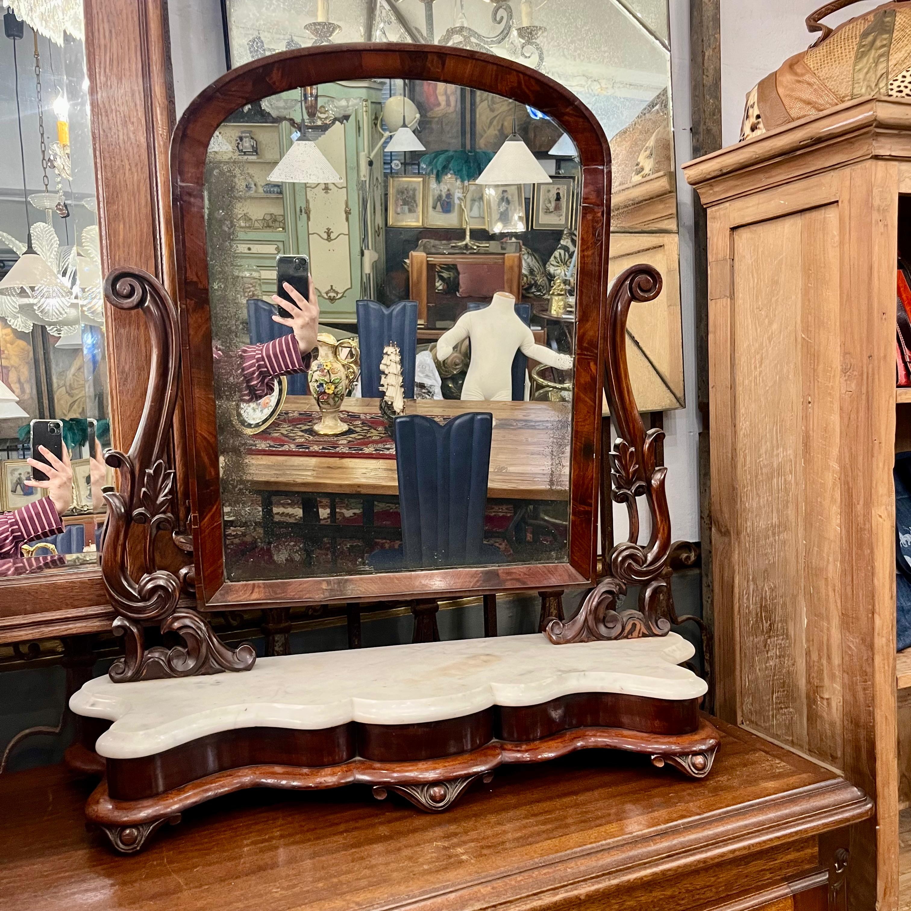 Antique Flame Mahogany Table Mirror
