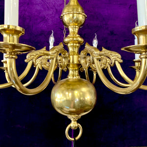 Antique Polished Brass Flemish Chandelier With Griffons