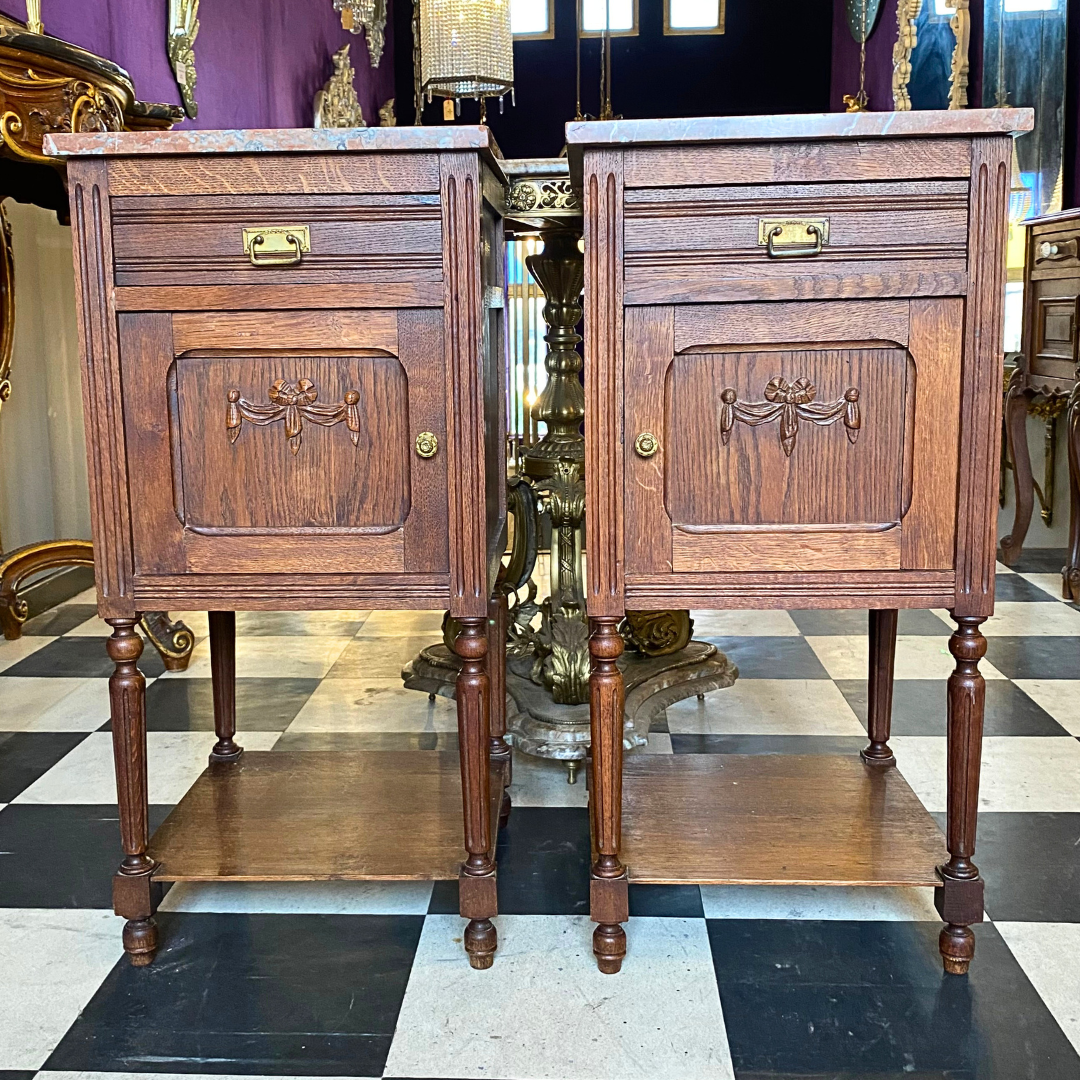 Antique Oak and Marble Pedestals