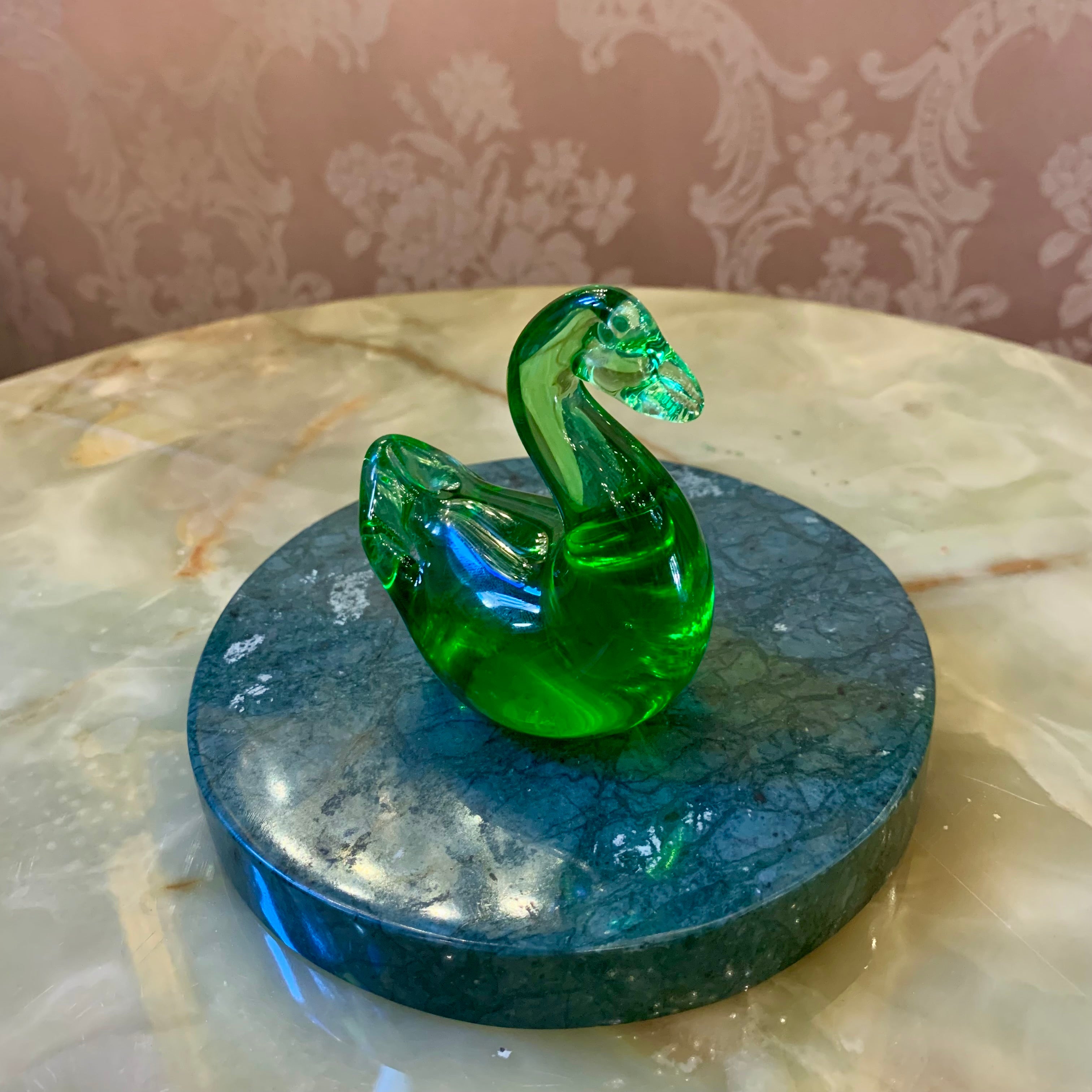 Pretty Green Swan Murano Paperweight