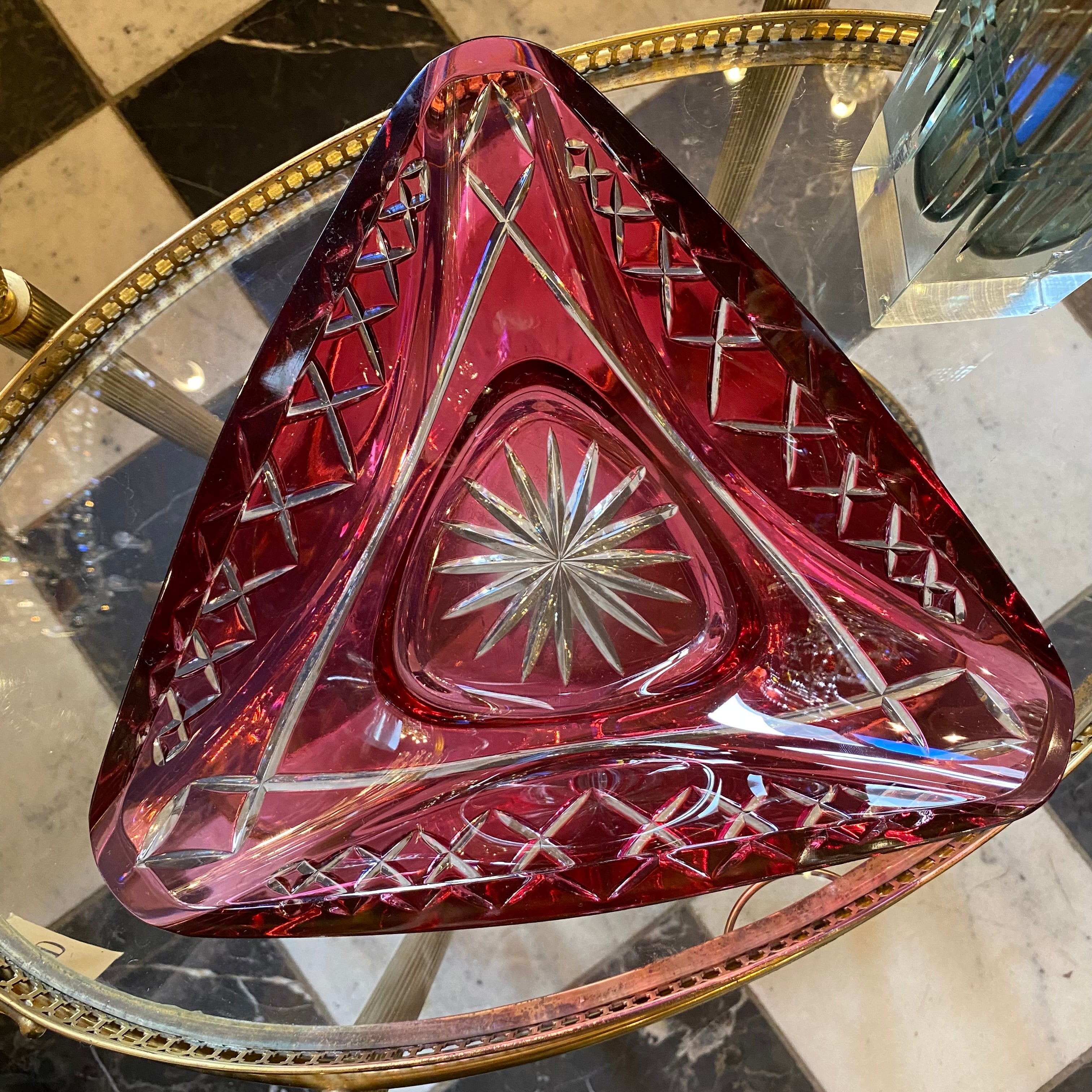 Large Etched Cranberry Glass Bowl