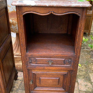 Antique French Oak Pedestals with Marble Tops - SOLD