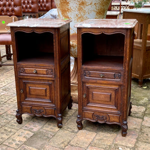 Antique French Oak Pedestals with Marble Tops - SOLD