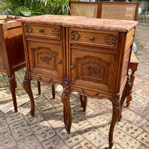 Beautiful Antique Oak Bedside Tables with Marble Top - SOLD