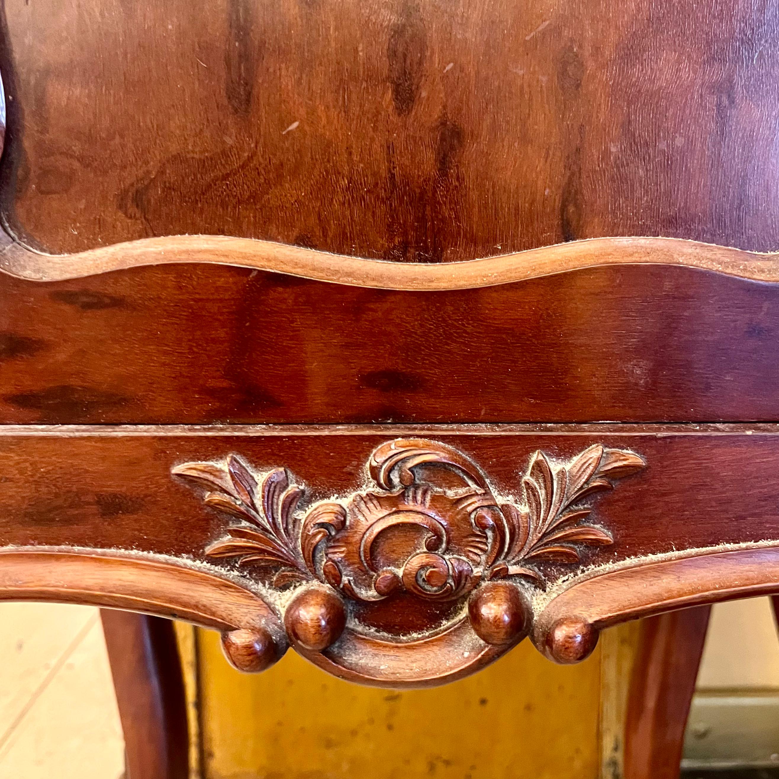 Antique Pair of Louis 15th Bedside Pedestals with Mottled Orange Marble Top