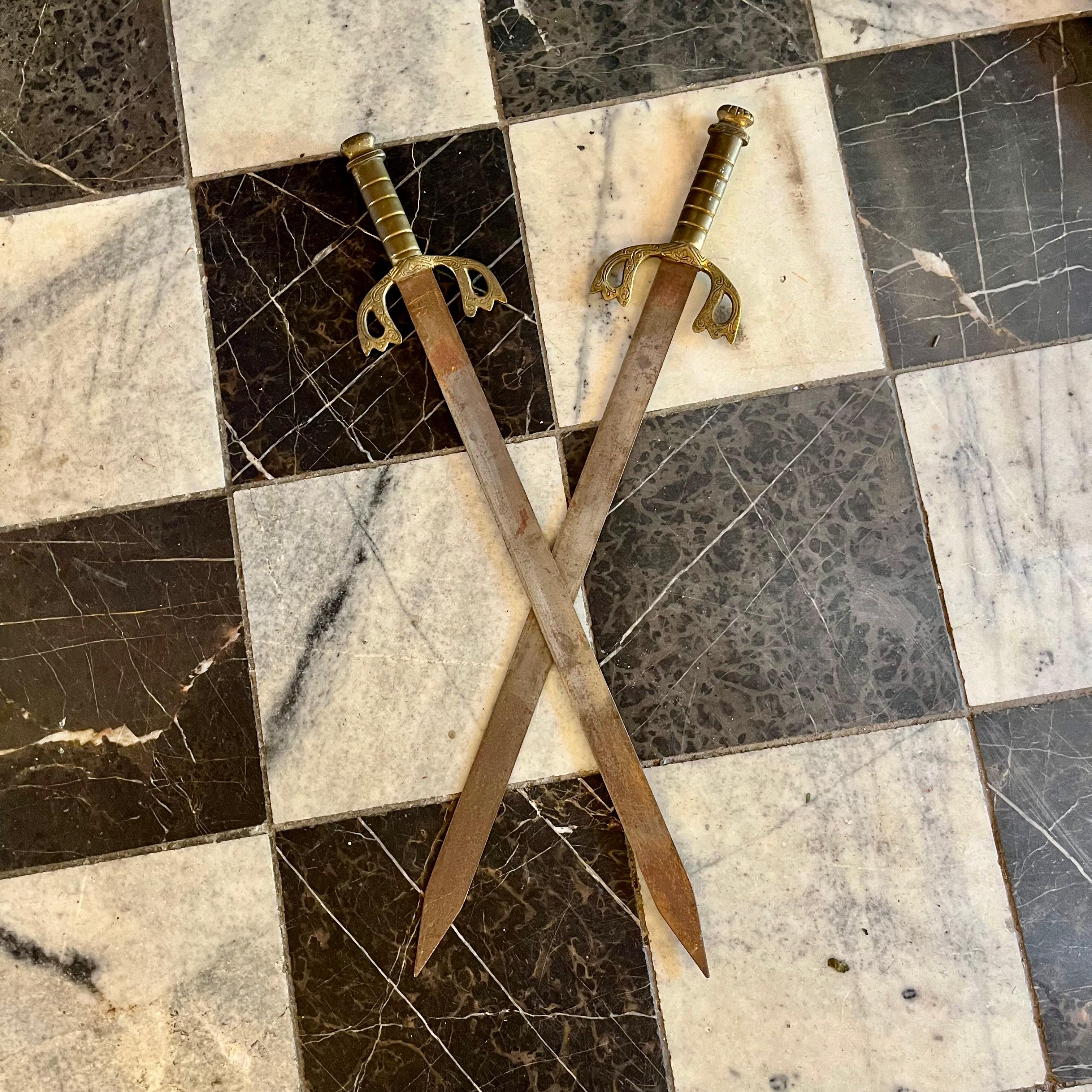 Pair of Antique Decorative Swords – Brass Hilts with Ornate Guards