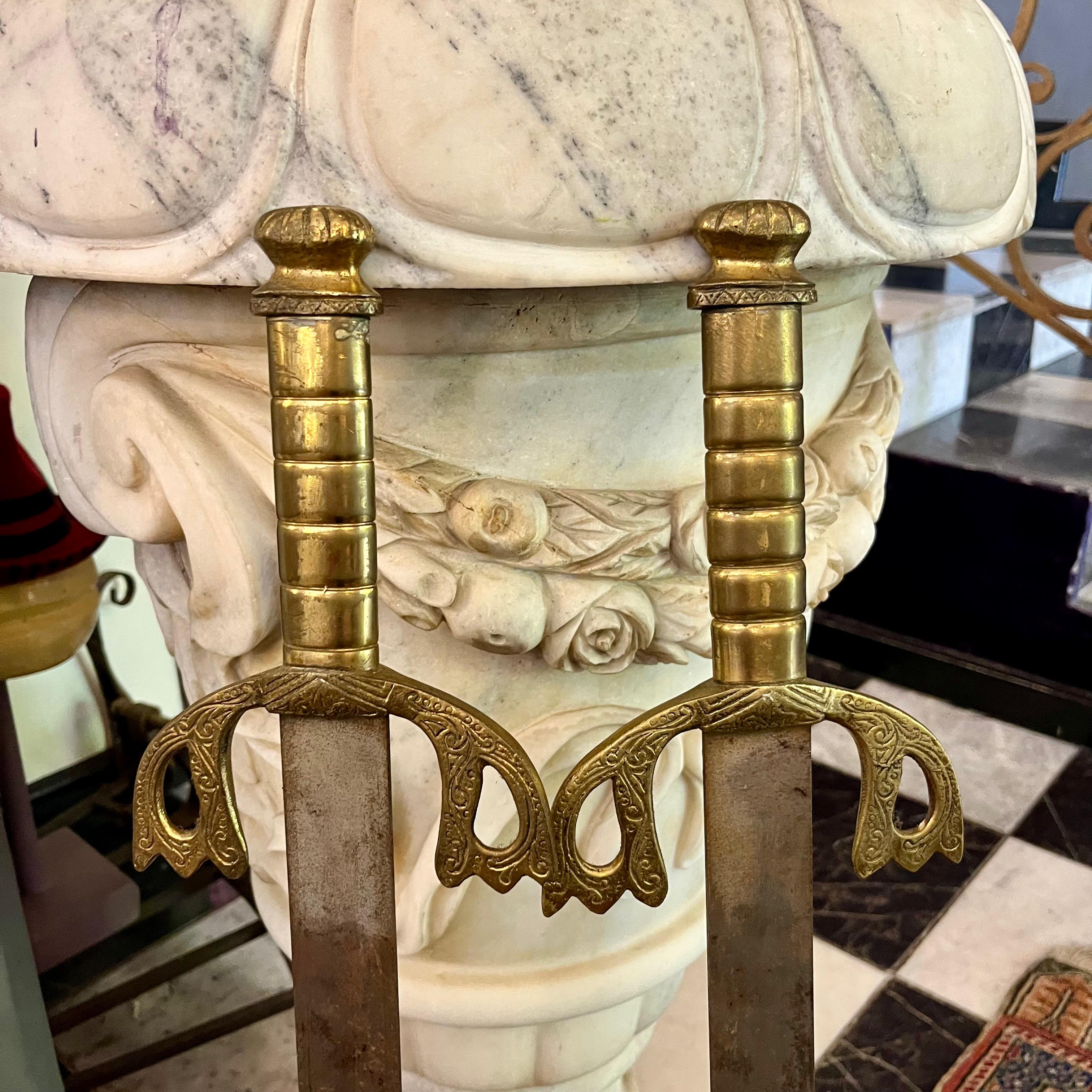 Pair of Antique Decorative Swords – Brass Hilts with Ornate Guards