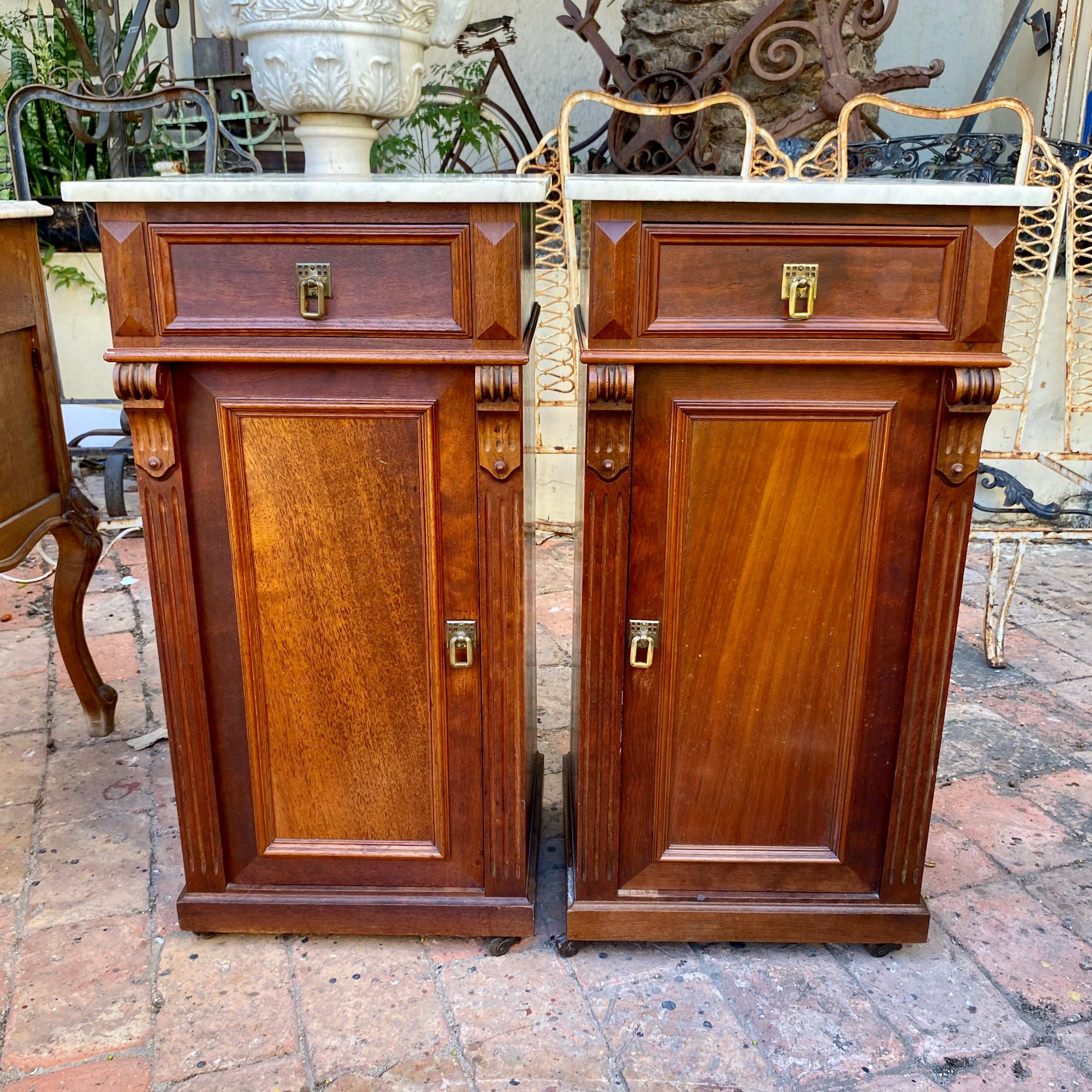 Beautiful Pair of Antique Bedside Pedestals with Brass Handles - SOLD