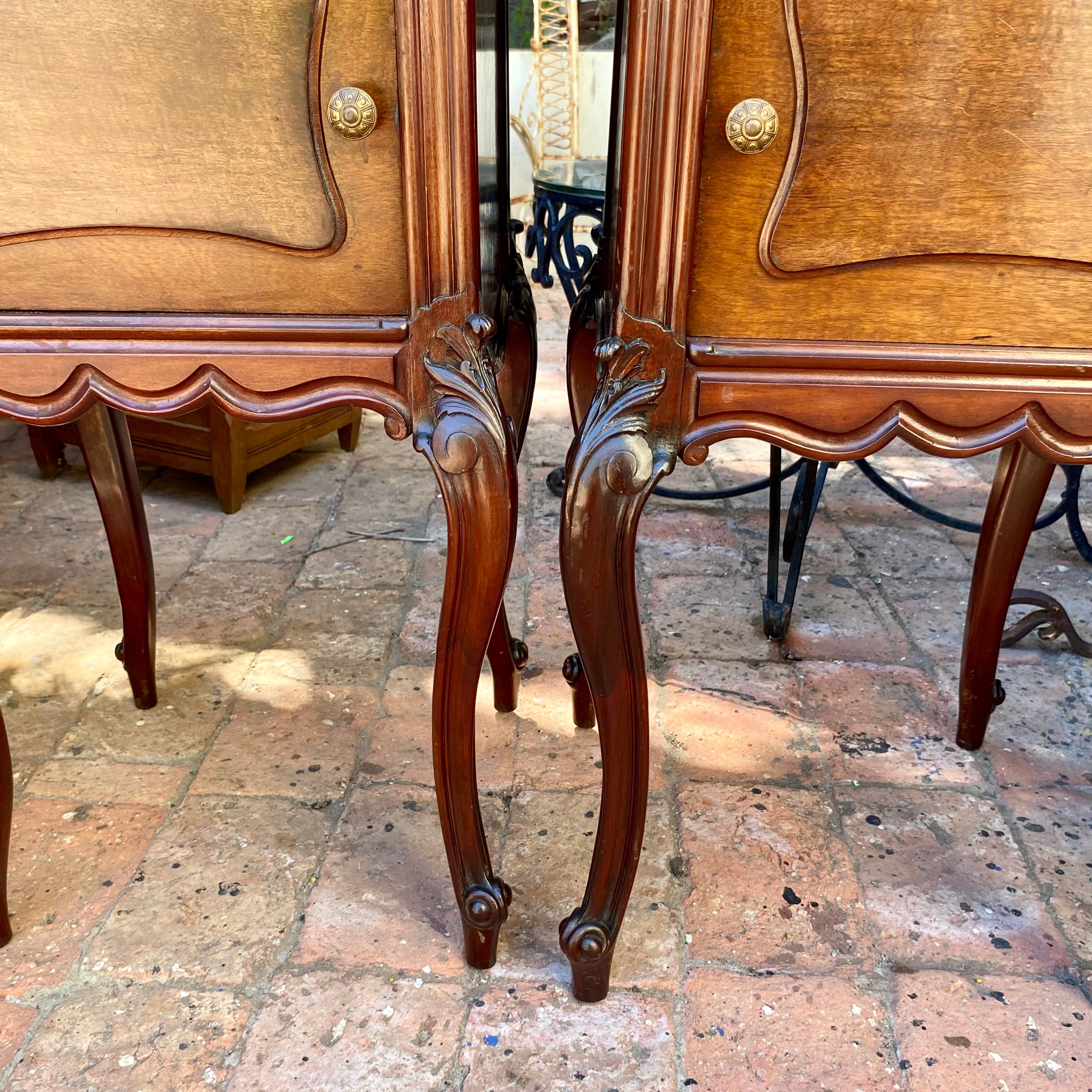 Antique Walnut Bedside Pedestals with Marble Top