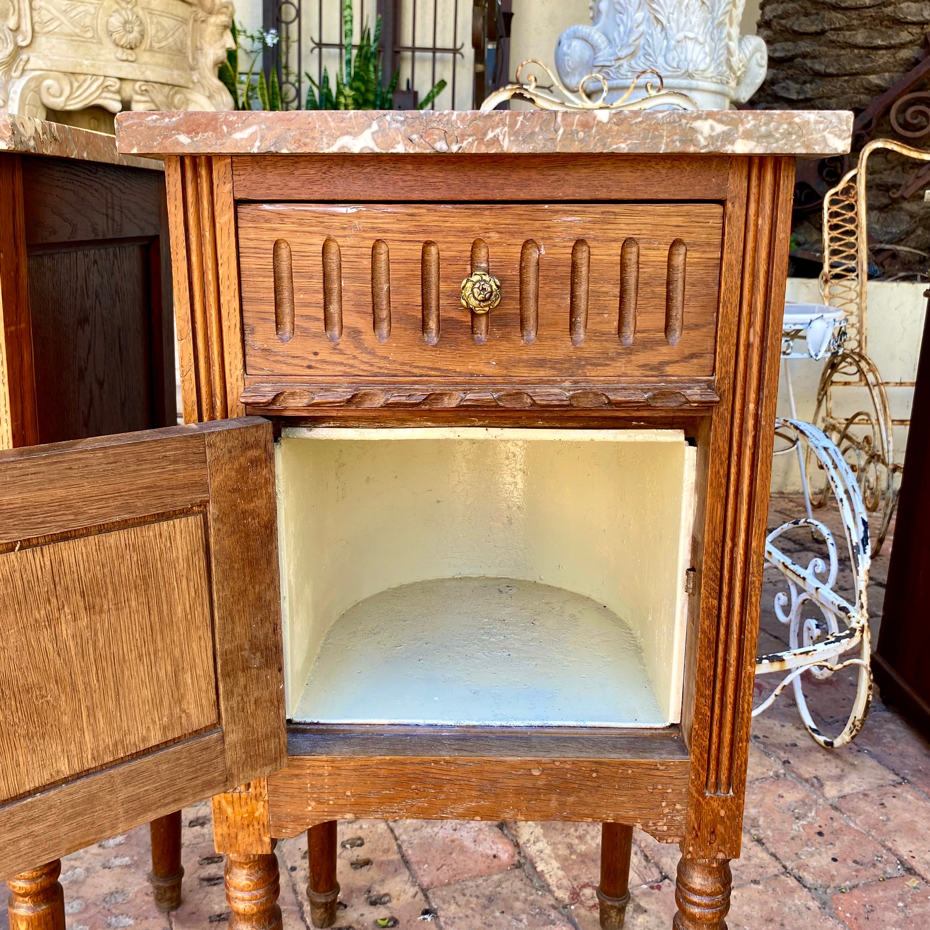 Antique Pair of Carved Oak Bedside Pedestals