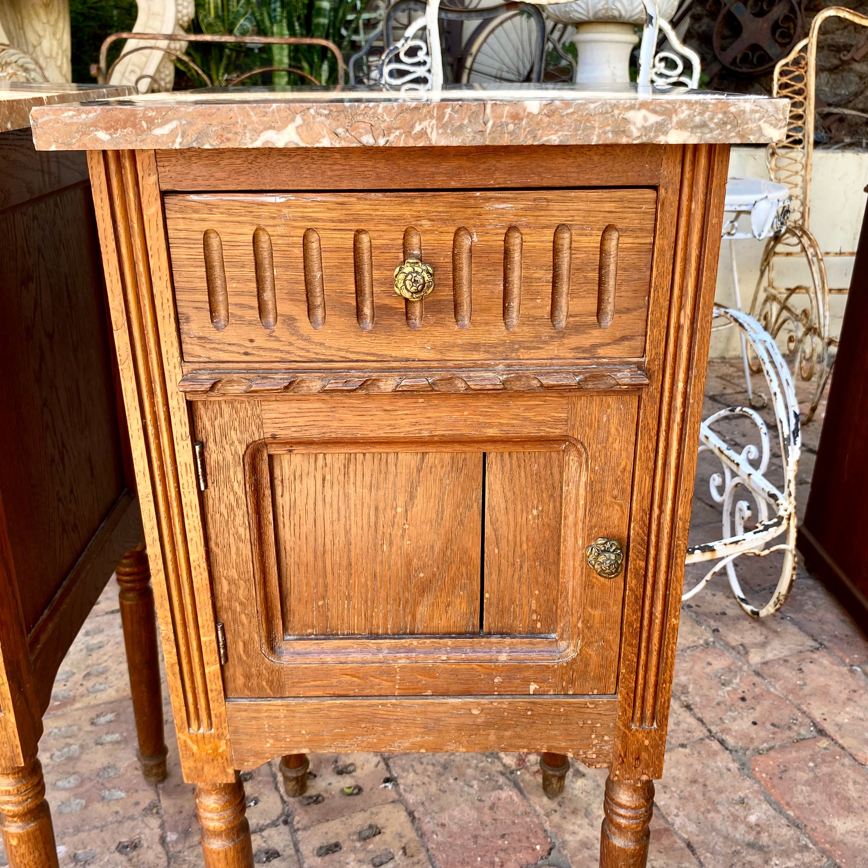 Antique Pair of Carved Oak Bedside Pedestals