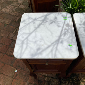 Antique Oak Pedestals with Marble Tops - SOLD