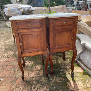 Antique Oak Pedestals with Marble Tops - SOLD