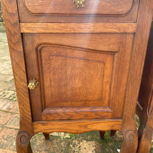 Antique Oak Pedestals with Marble Tops - SOLD