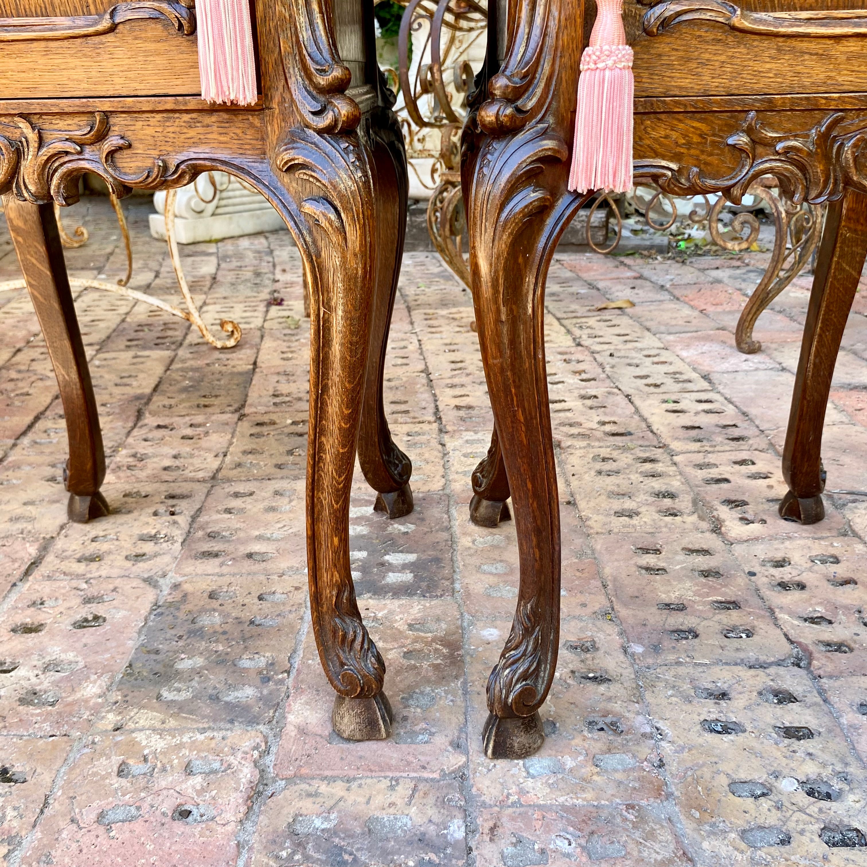 Pair of Art Nouveau Oak Bedside Pedestals with Marble Top - SOLD