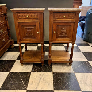 Pair of Antique French Oak Pedestal with Beige Marble