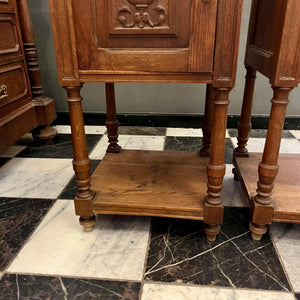 Pair of Antique French Oak Pedestal with Beige Marble