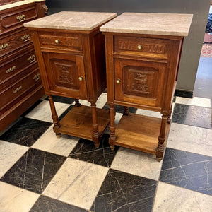 Pair of Antique French Oak Pedestal with Beige Marble