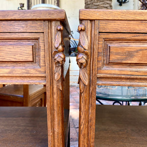 Elegant Pair of Antique Carved Oak Bedside Pedestals