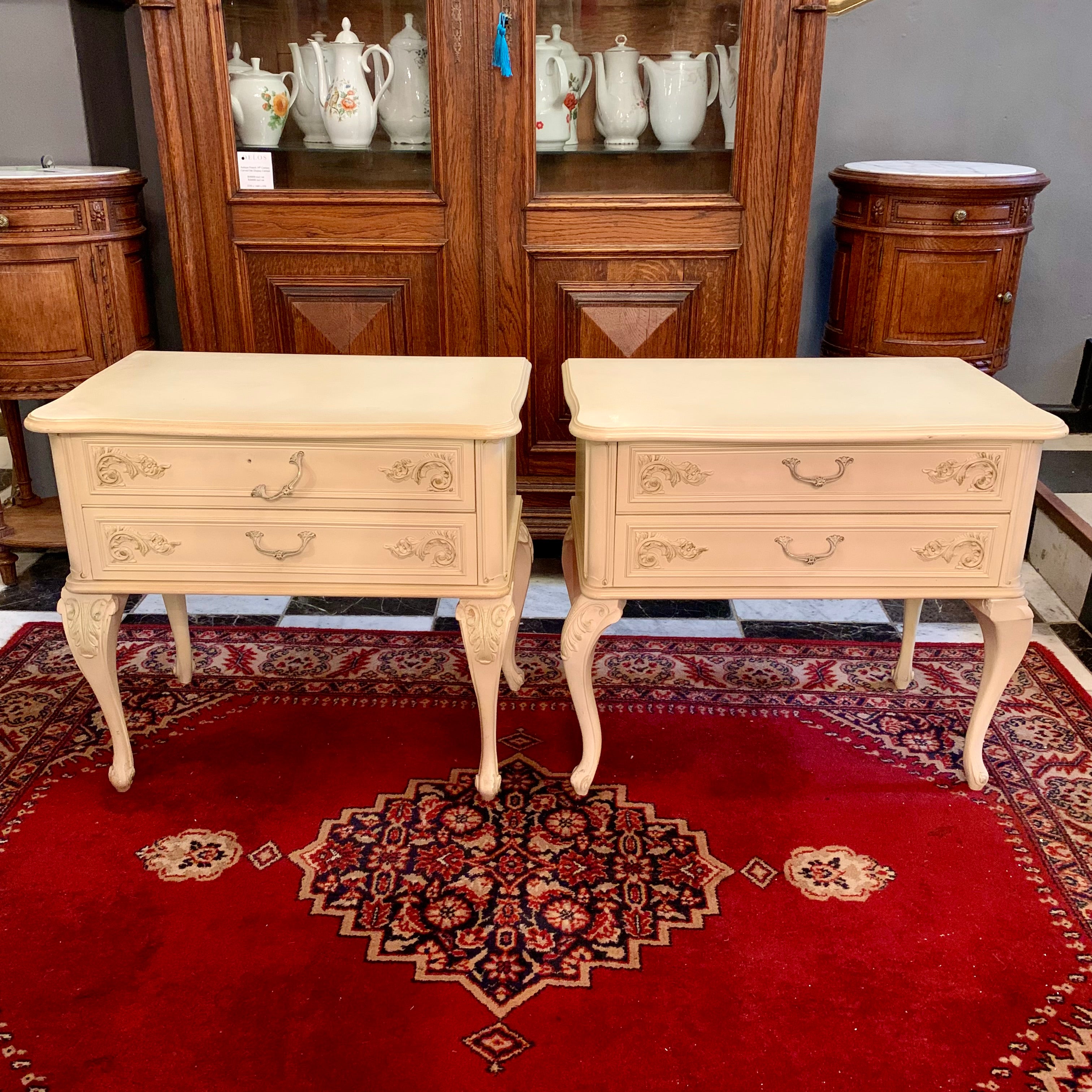 Sizable Vintage French Cream Bedside Pedestals - SOLD