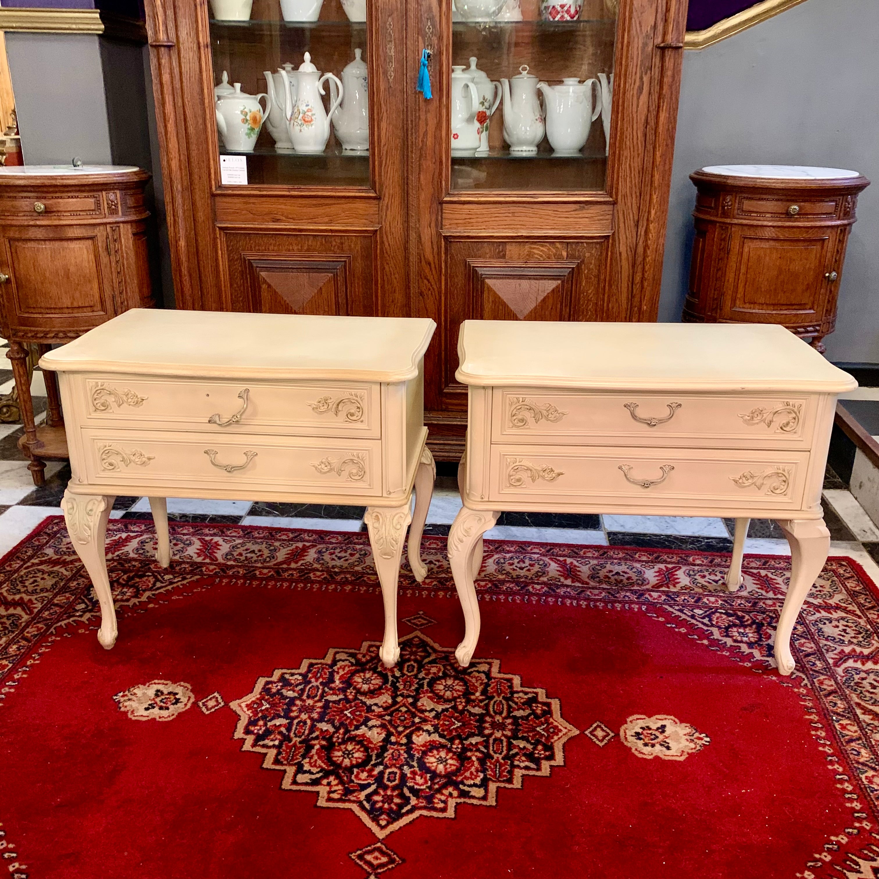 Sizable Vintage French Cream Bedside Pedestals - SOLD