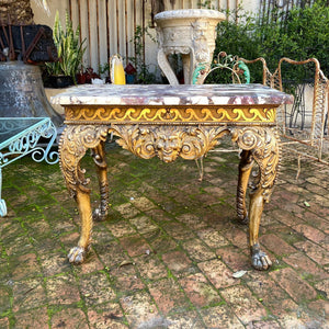 Antique Heavily Carved Gilded Console with Mottled Marble Top