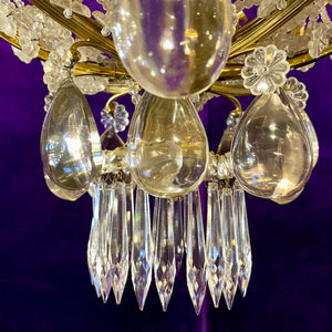 Stunning Brass Chandelier with Antique Drop Crystals