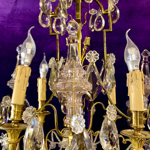 Stunning Brass Chandelier with Antique Drop Crystals