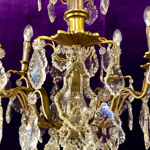 Exceptional Antique Brass and Crystal Chandelier