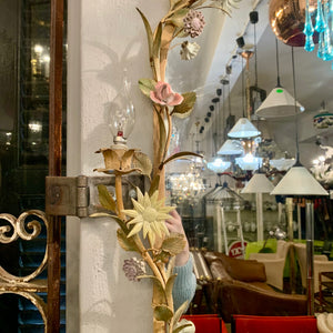 Stunning Wrought Iron Mirror with Porcelain Flowers