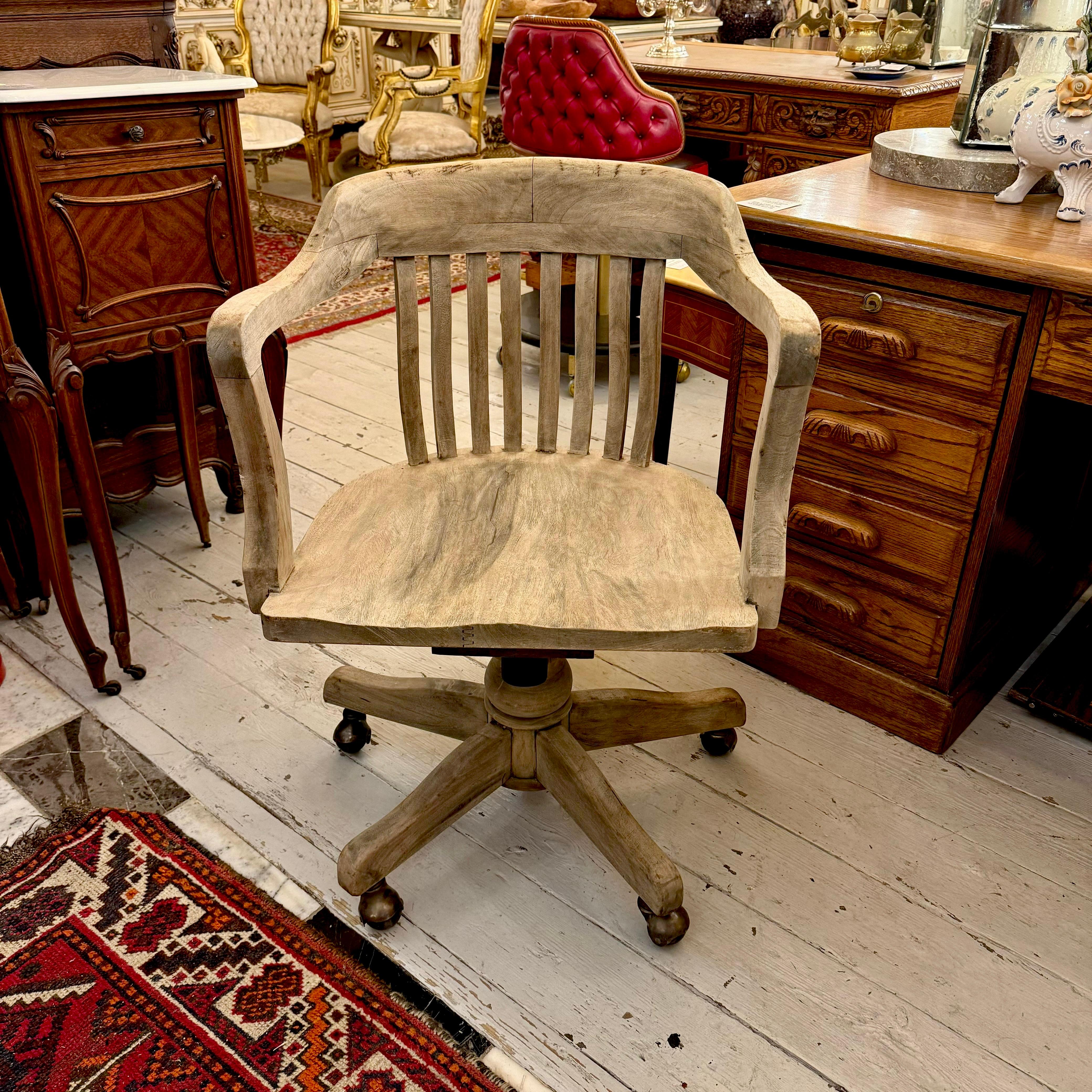 Rustic Solid Wood Swivel Office Chair