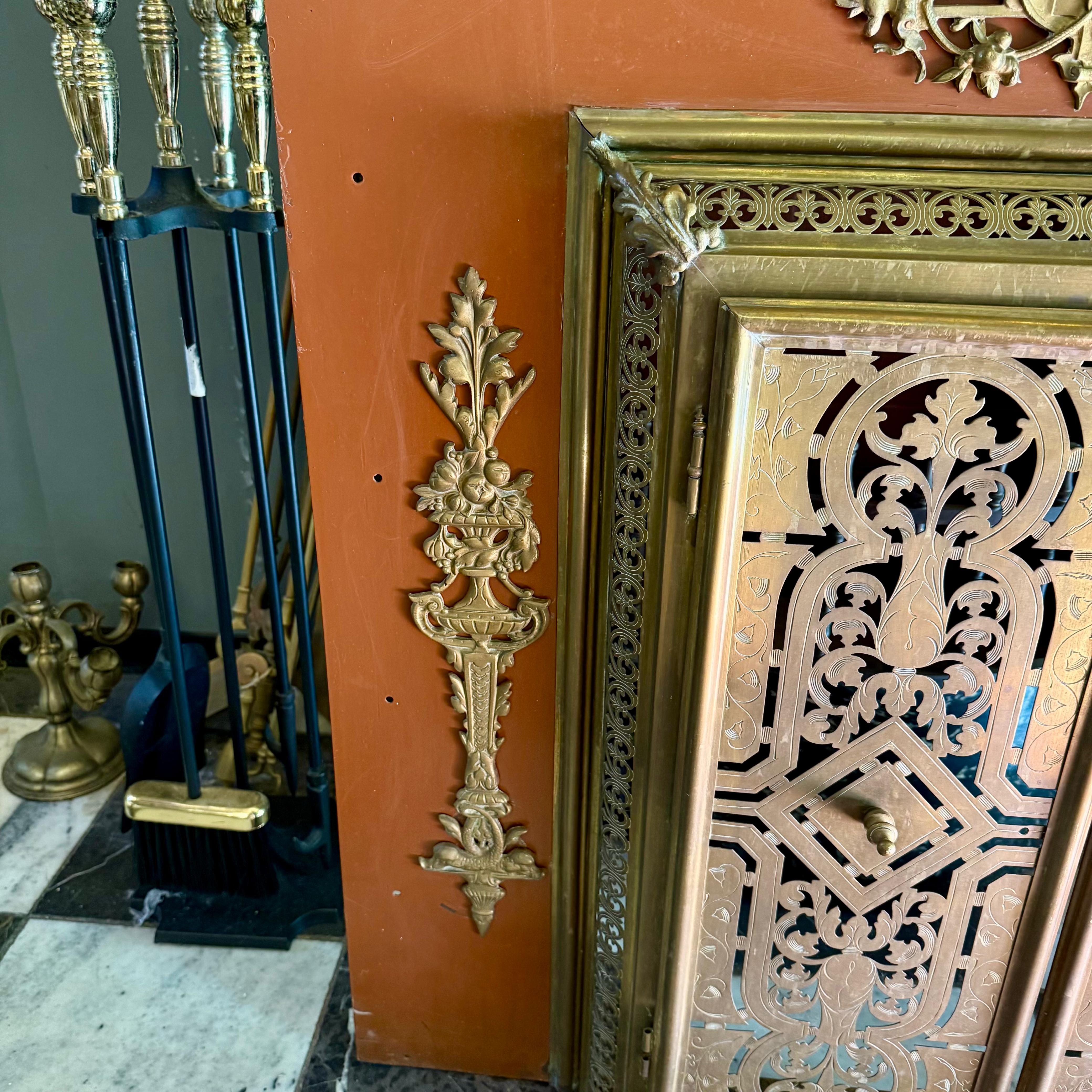 French Enamelled Metal Fireplace Surround with Brass Mounts, c. 1900