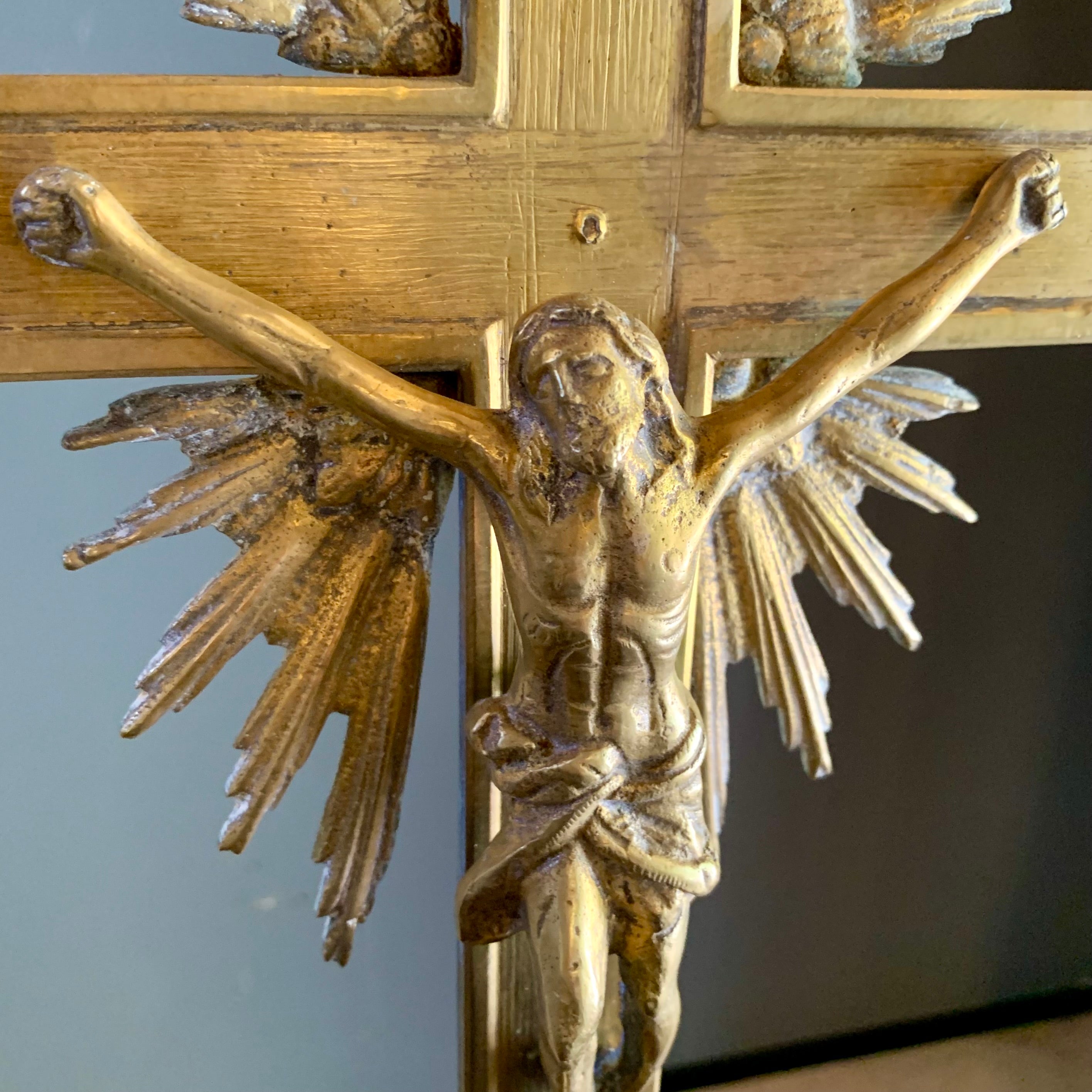 Antique Brass Stand of Christ on Cross