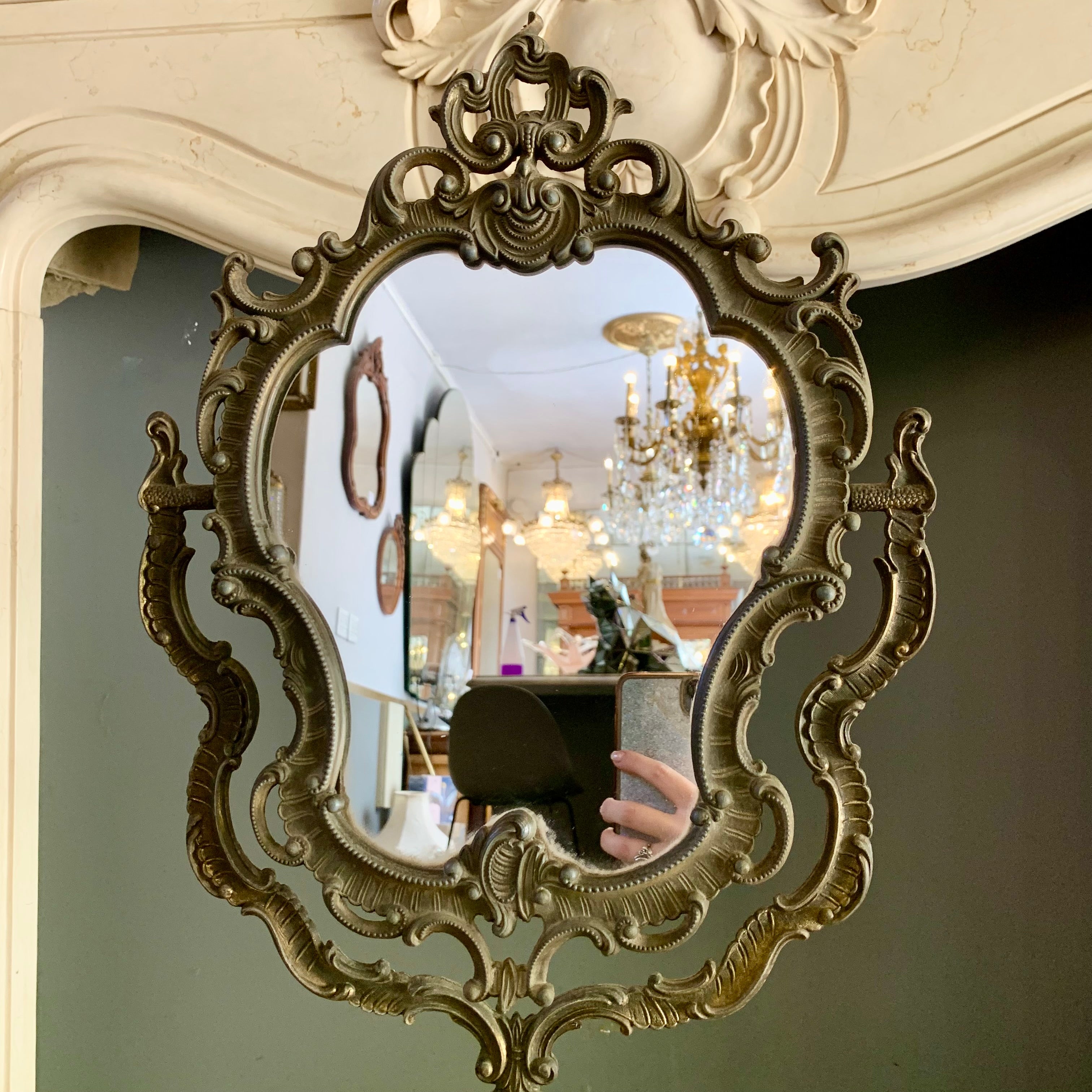 Antique Brass Cheval Vanity Mirror