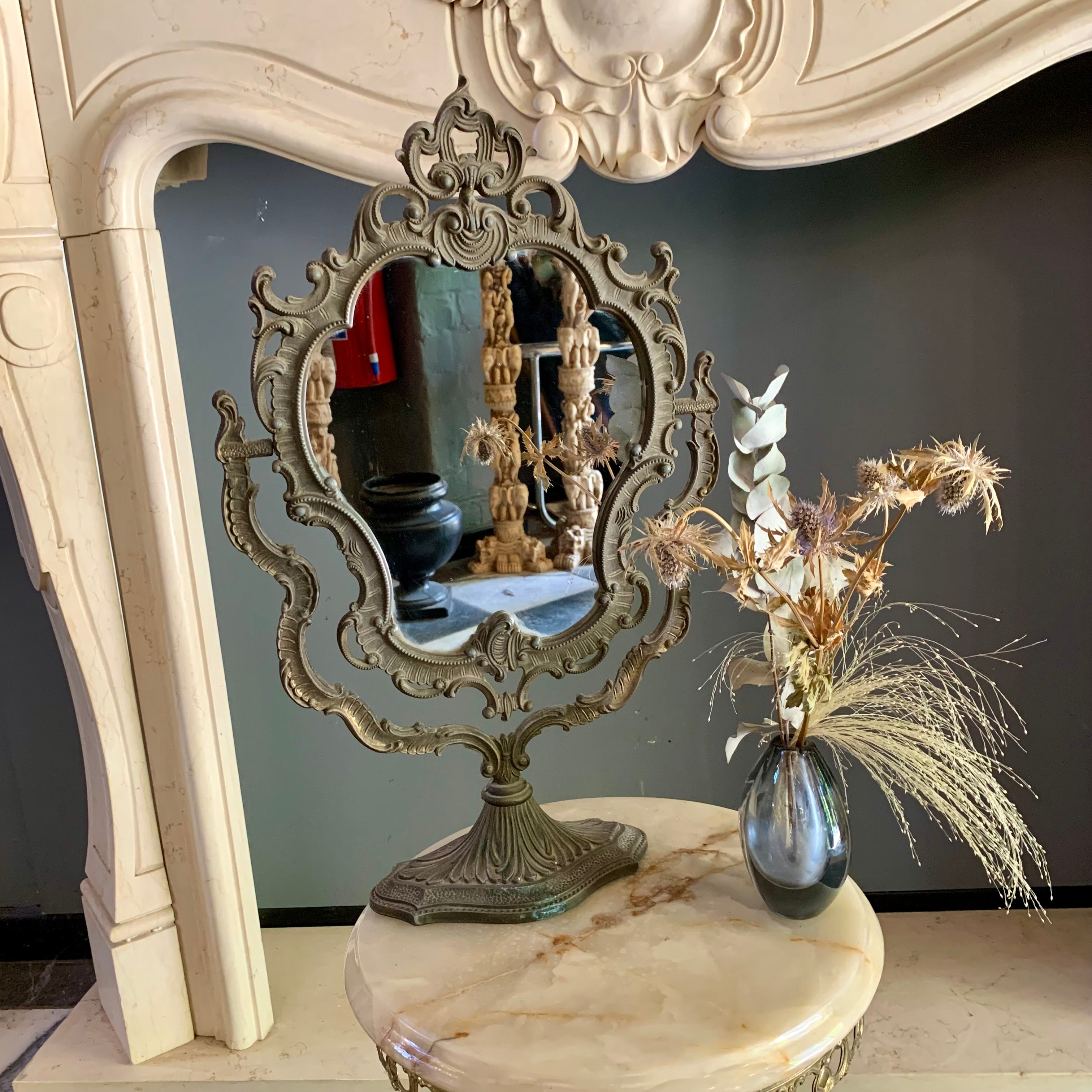 Antique Brass Cheval Vanity Mirror