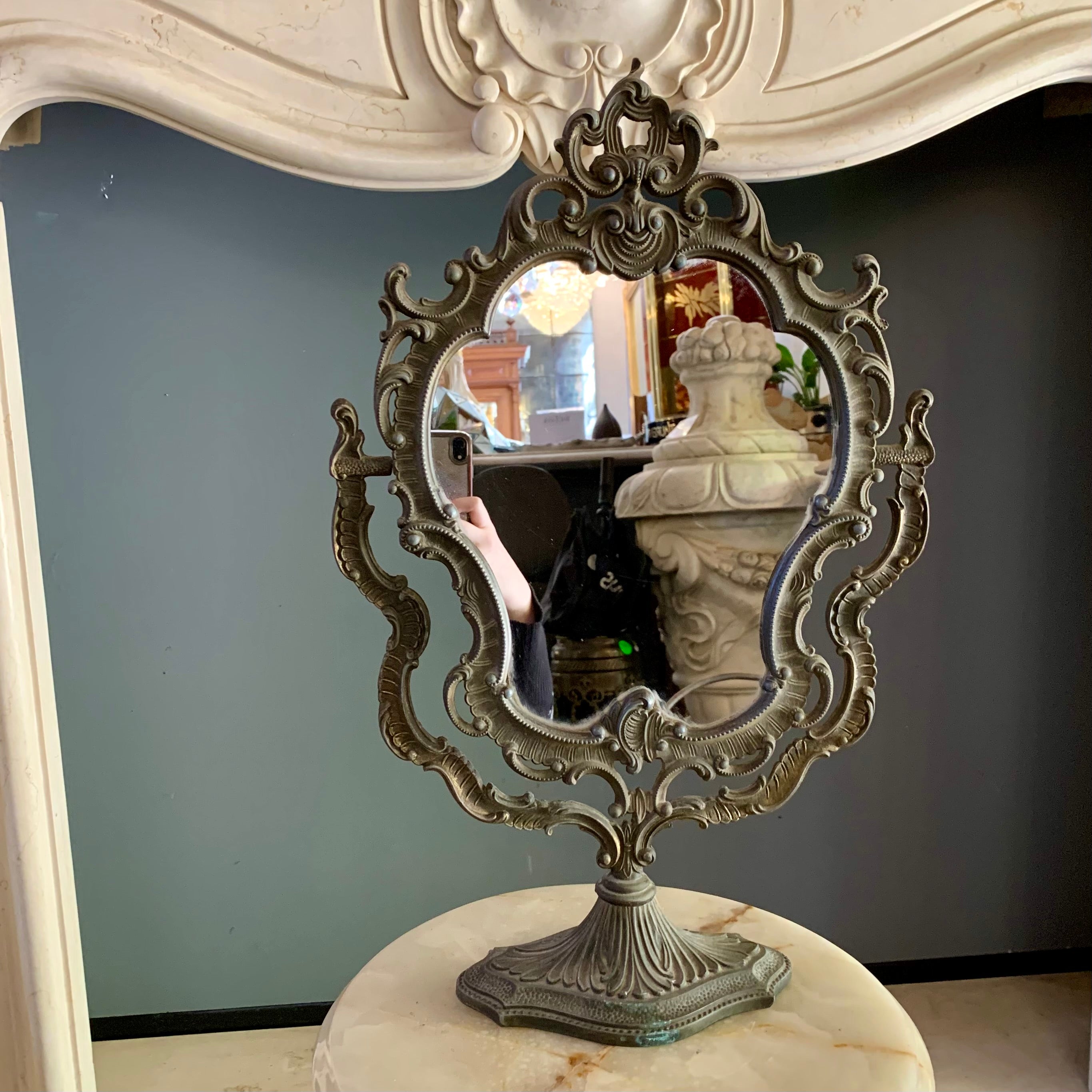 Antique Brass Cheval Vanity Mirror