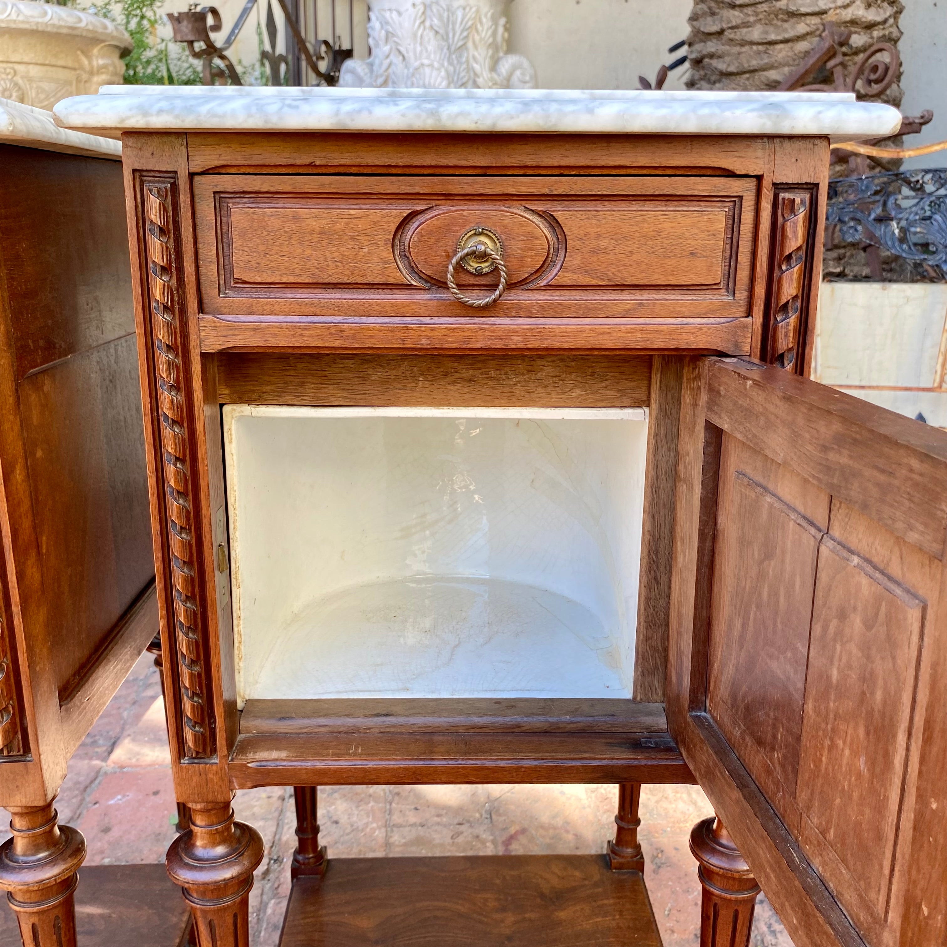 Stunning Pair of Antique Bedside Pedestals with Parquet Details - SOLD