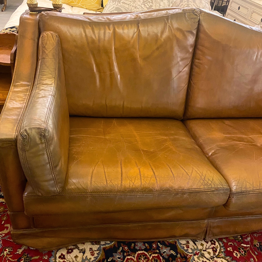 Vintage Leather Knoll Sofa with Arched Back - SOLD