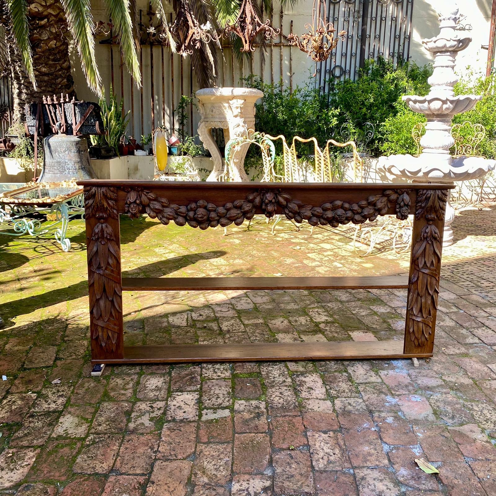 Antique French Oak Shelf with Carved Vines - SOLD