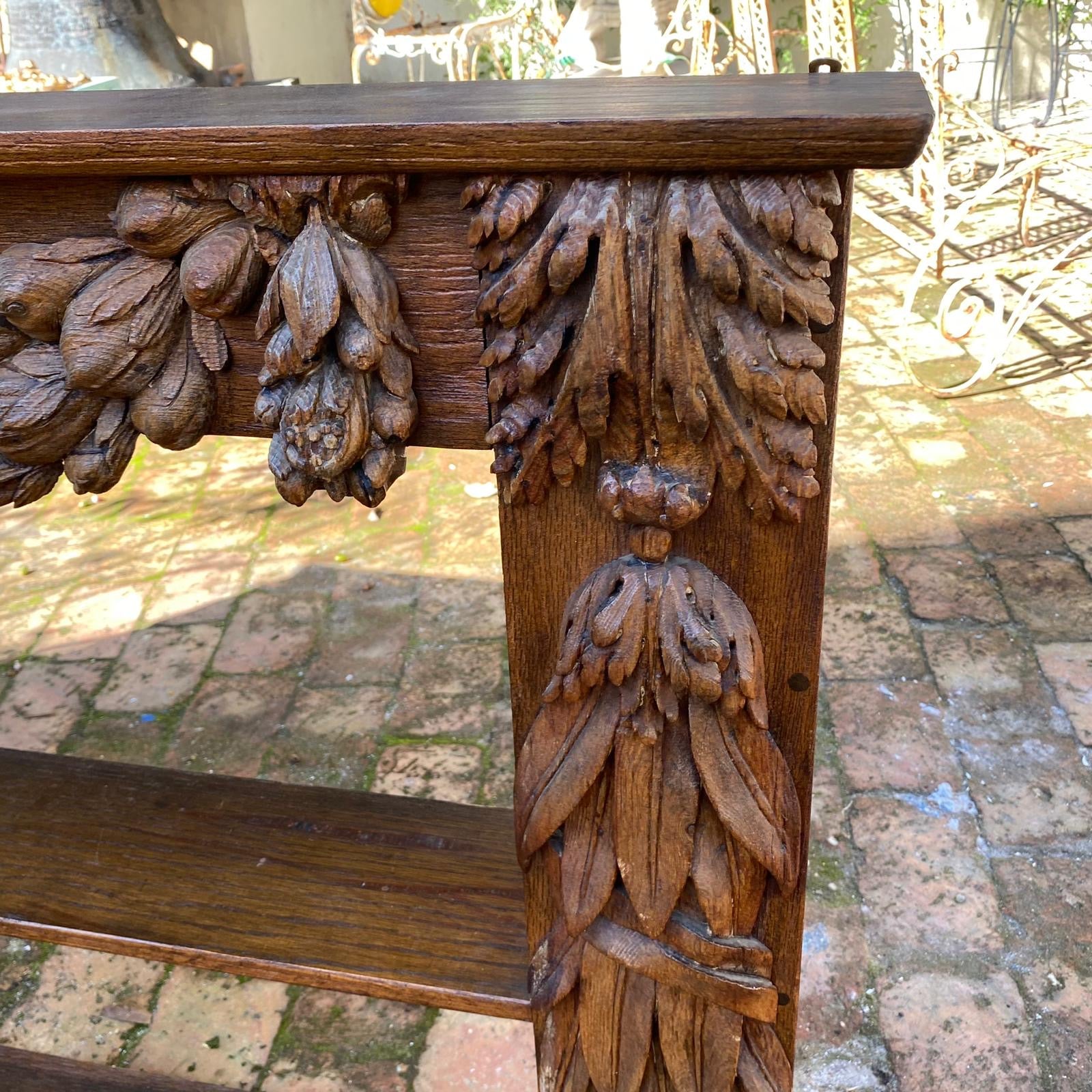 Antique French Oak Shelf with Carved Vines - SOLD