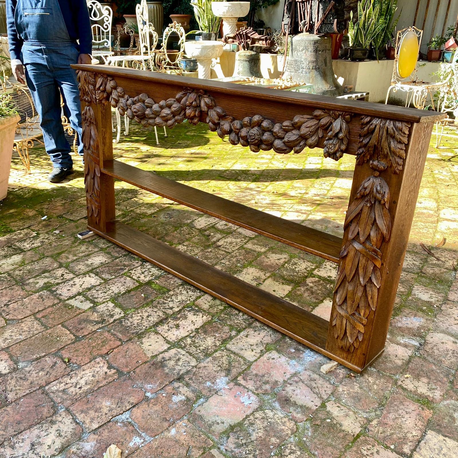 Antique French Oak Shelf with Carved Vines - SOLD