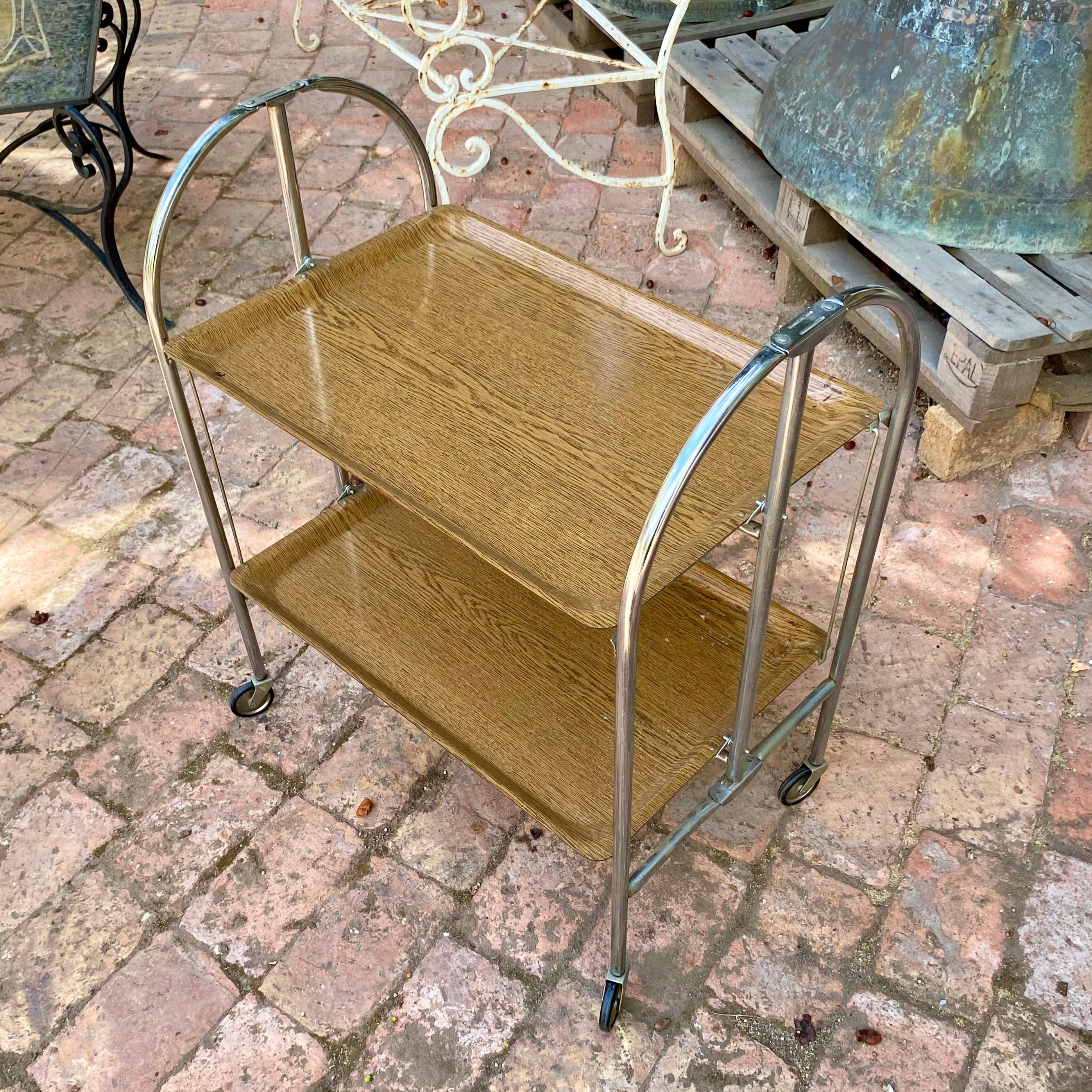 Vintage Light Wood Foldable Drinks Trolley