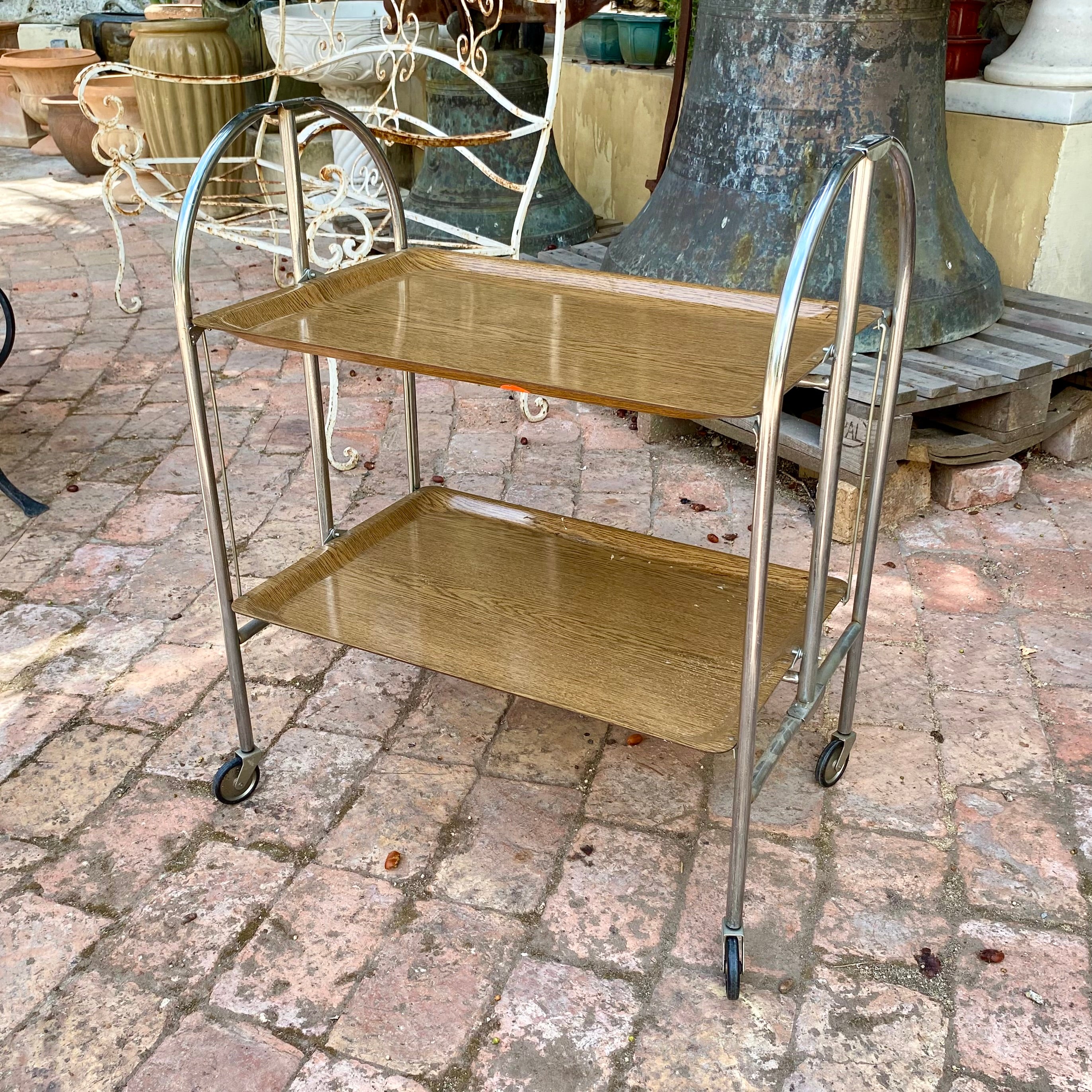 Vintage Light Wood Foldable Drinks Trolley