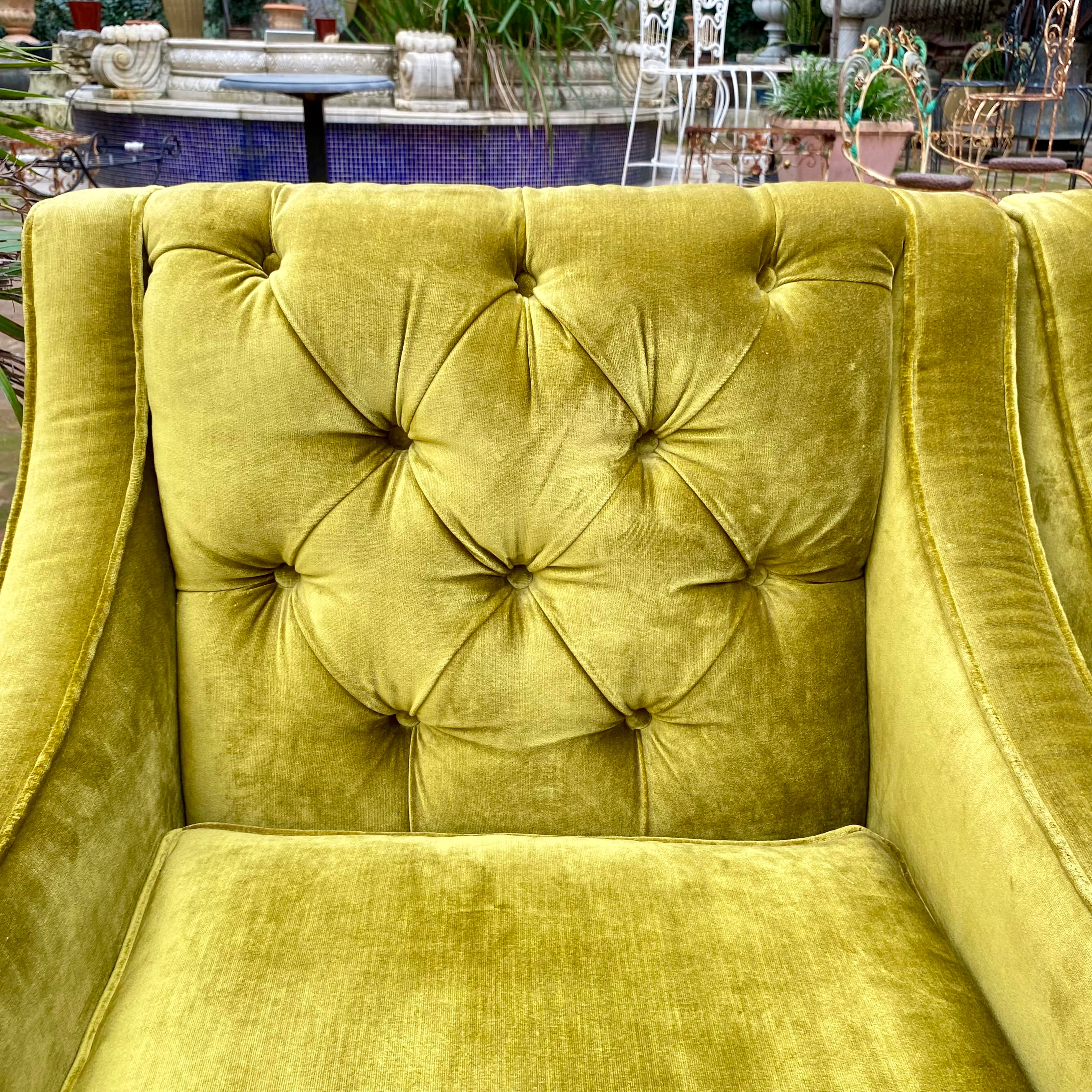 Pair of Vintage Velvet Button Back Armchairs