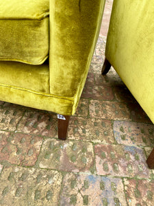 Pair of Vintage Velvet Button Back Armchairs