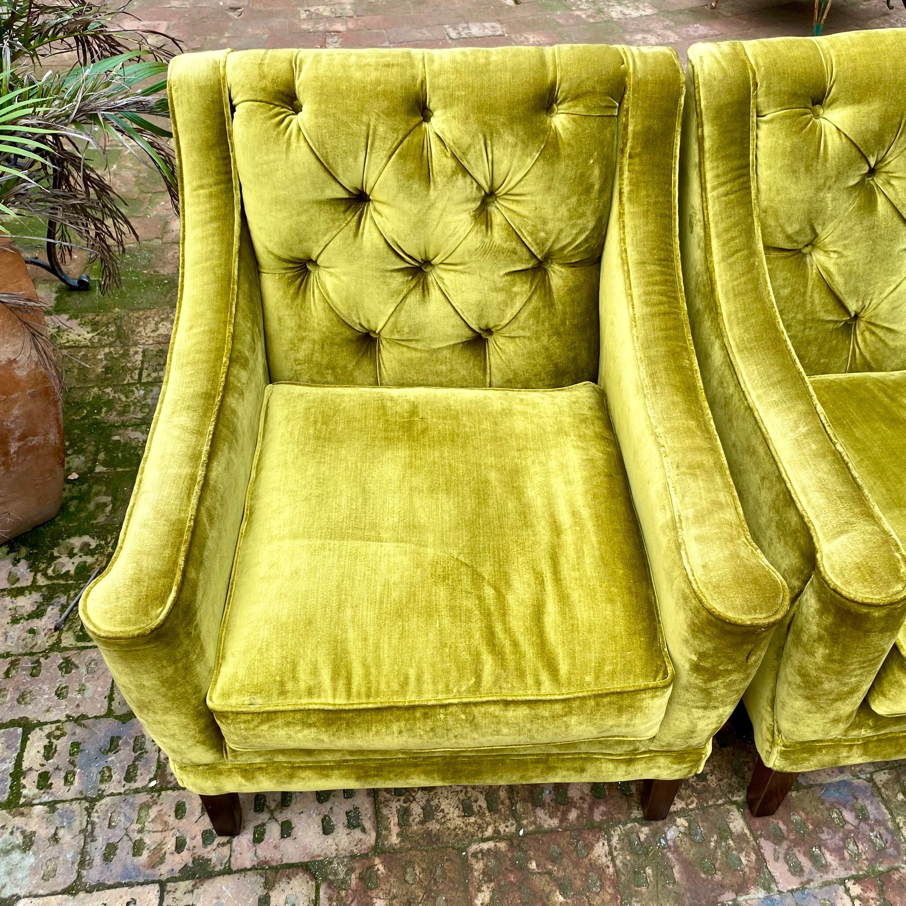 Pair of Vintage Velvet Button Back Armchairs