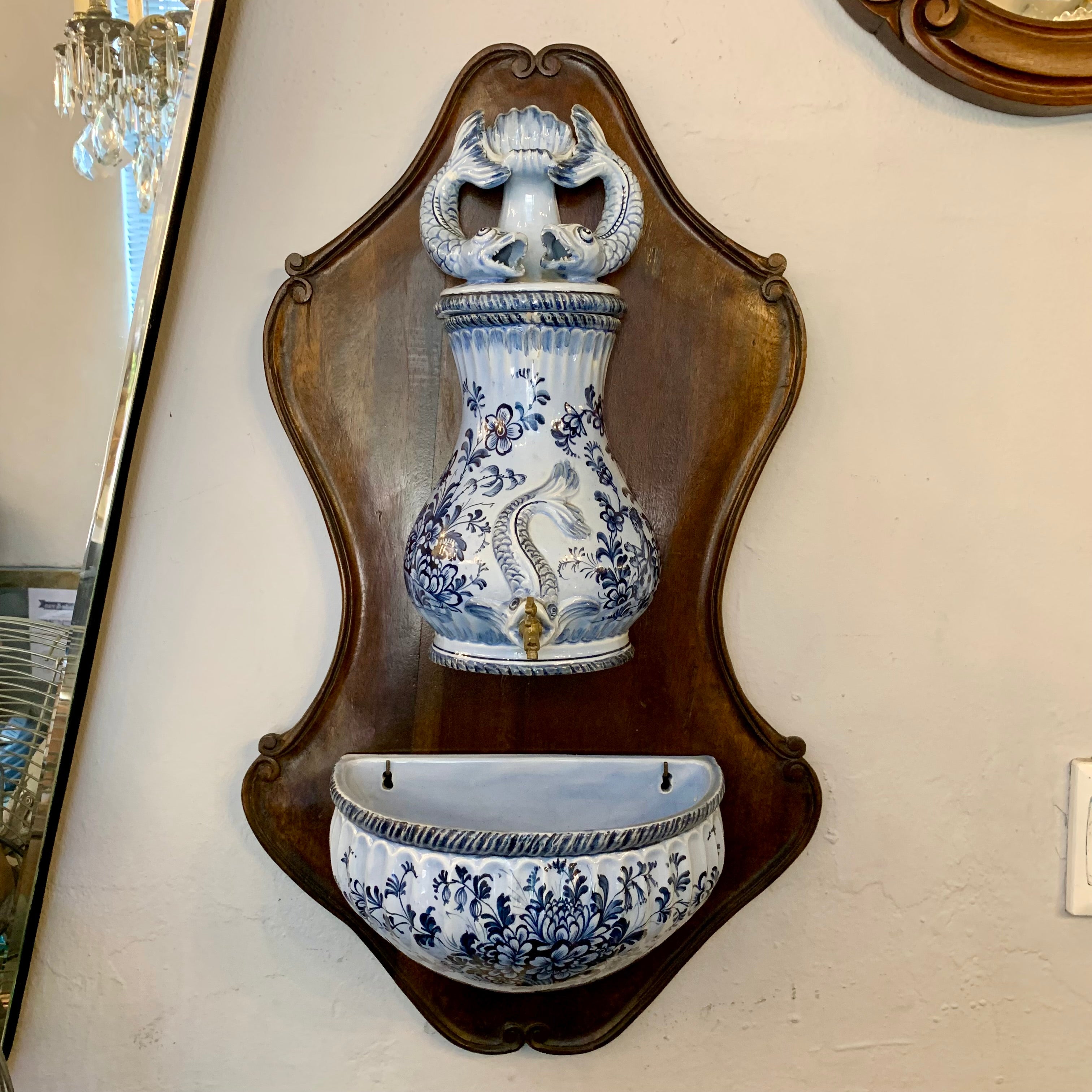 Antique Delft Porcelain Font