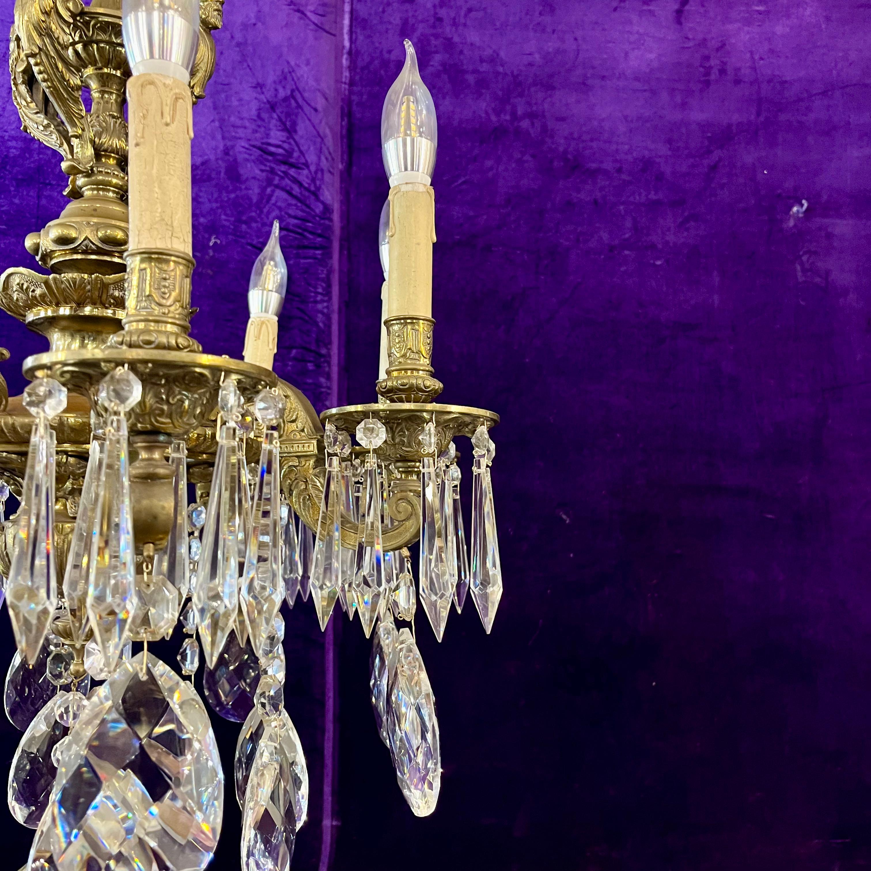 Mazarine Gilt Brass & Crystal Chandelier, c. 1900